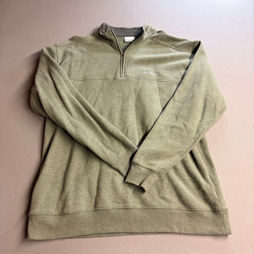 Columbia Mens XL Quarter Zip Fleece Pullover Olive Green AM6771 Long Sleeve Top